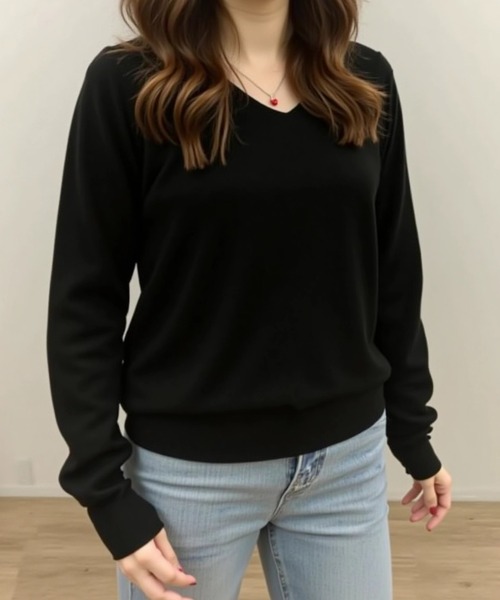 cammie（キャミー）の「Ｖネックユッタリベーシックニットトップス（ニット/セーター・レディース・ネイビー/イエロー/ホワイト/ブラック/グレー・FREE）」の12枚目の写真