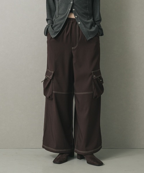 SENSE OF PLACE by URBAN RESEARCH（センスオブプレイスバイアーバンリサーチ）の「ステッチカーゴイージーパンツ（その他パンツ・レディース・ブラウン/アイボリー・ONE）」の2枚目の写真