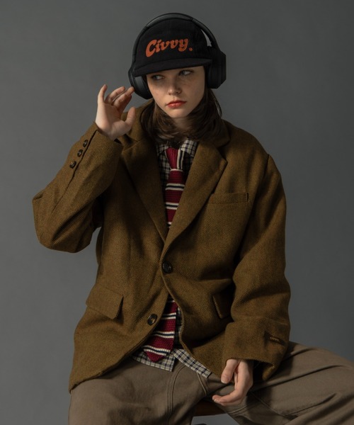 CIVVY.(シヴィ―)の「Herringbone / Bird's Eye Tailored Jacket - ヘリンボーン / バーズアイテーラードジャケット(テーラードジャケット・メンズ・ブラウン/ブラック・MEDIUM/LARGE)」の4枚目の写真