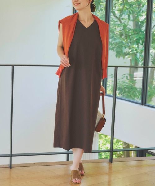 COHINA(コヒナ)の「リネンライクコクーンタックワンピース 【低身長・小柄女性】(ワンピース・レディース・ブラウン/オレンジ/グリーン・ONE SIZE)」の2枚目の写真