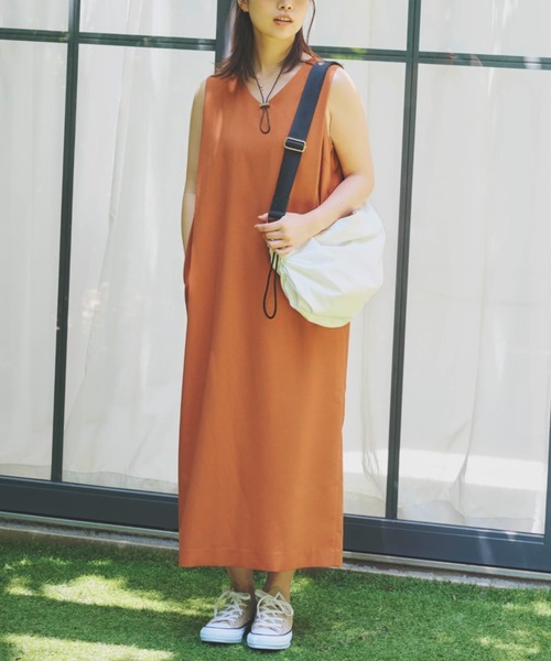 COHINA(コヒナ)の「リネンライクコクーンタックワンピース 【低身長・小柄女性】(ワンピース・レディース・ブラウン/オレンジ/グリーン・ONE SIZE)」の1枚目の写真