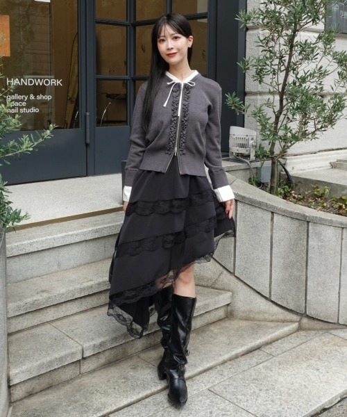 mellowneon（メロウネオン）の「2wayレイヤードフリルジップニット（ニット/セーター・レディース・ネイビー/ボルドー/チャコールグレー・FREE）」の22枚目の写真