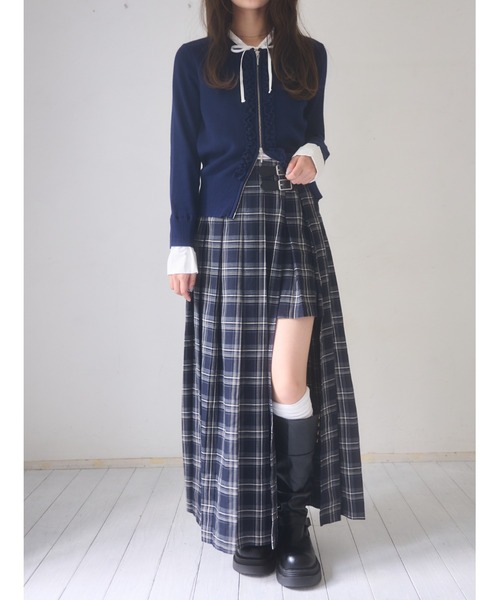 mellowneon（メロウネオン）の「2wayレイヤードフリルジップニット（ニット/セーター・レディース・ネイビー/ボルドー/チャコールグレー・FREE）」の9枚目の写真