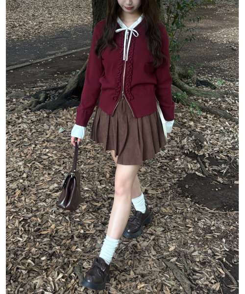 mellowneon（メロウネオン）の「2wayレイヤードフリルジップニット（ニット/セーター・レディース・ネイビー/ボルドー/チャコールグレー・FREE）」の14枚目の写真