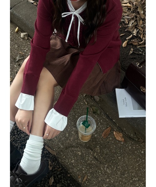 mellowneon（メロウネオン）の「2wayレイヤードフリルジップニット（ニット/セーター・レディース・ネイビー/ボルドー/チャコールグレー・FREE）」の16枚目の写真