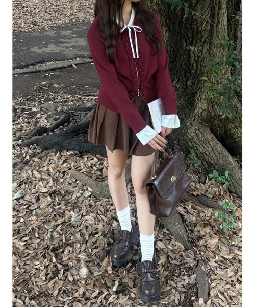 mellowneon（メロウネオン）の「2wayレイヤードフリルジップニット（ニット/セーター・レディース・ネイビー/ボルドー/チャコールグレー・FREE）」の17枚目の写真