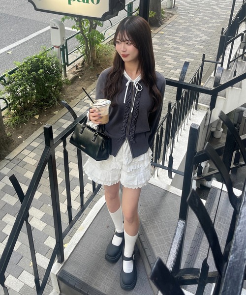 mellowneon（メロウネオン）の「2wayレイヤードフリルジップニット（ニット/セーター・レディース・ネイビー/ボルドー/チャコールグレー・FREE）」の12枚目の写真