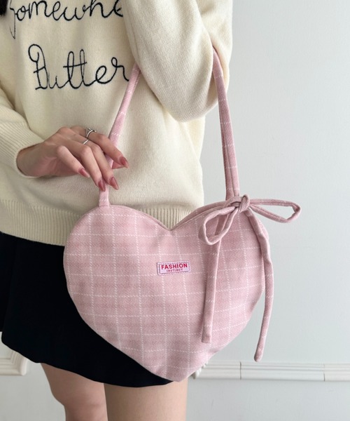 wears（ウェアーズ）の「チェック柄ハートハンドバッグ（ハンドバッグ・レディース・ブルー/レッド/ピンク・FREE）」の3枚目の写真