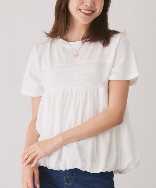 Jayro(ジャイロ)の「裾バルーンプルオーバー(Tシャツ/カットソー・レディース・ホワイト/ブラック・FREE)」の1枚目の写真