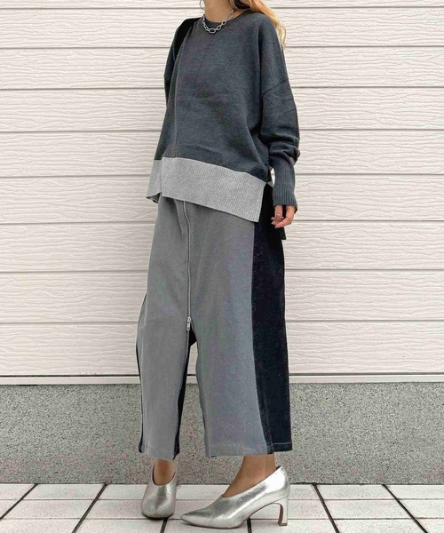 Q（キュー）の「配色リブニット（ニット/セーター・レディース・ブラウン/ブラック/チャコールグレー・MEDIUM）」の14枚目の写真