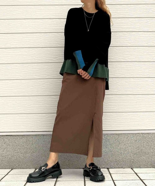 Q（キュー）の「配色リブニット（ニット/セーター・レディース・ブラウン/ブラック/チャコールグレー・MEDIUM）」の17枚目の写真