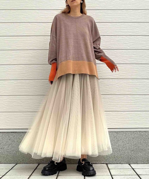 Q（キュー）の「配色リブニット（ニット/セーター・レディース・ブラウン/ブラック/チャコールグレー・MEDIUM）」の18枚目の写真