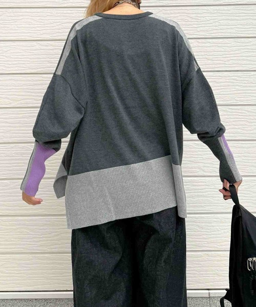 Q（キュー）の「配色リブニット（ニット/セーター・レディース・ブラウン/ブラック/チャコールグレー・MEDIUM）」の6枚目の写真