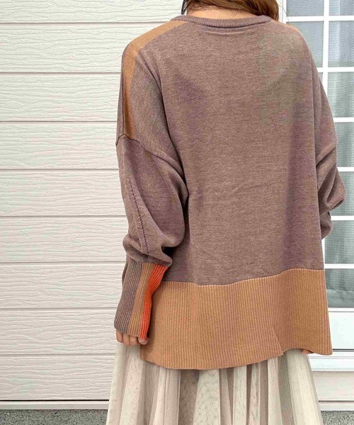 Q（キュー）の「配色リブニット（ニット/セーター・レディース・ブラウン/ブラック/チャコールグレー・MEDIUM）」の13枚目の写真