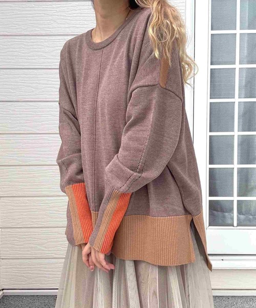 Q（キュー）の「配色リブニット（ニット/セーター・レディース・ブラウン/ブラック/チャコールグレー・MEDIUM）」の12枚目の写真