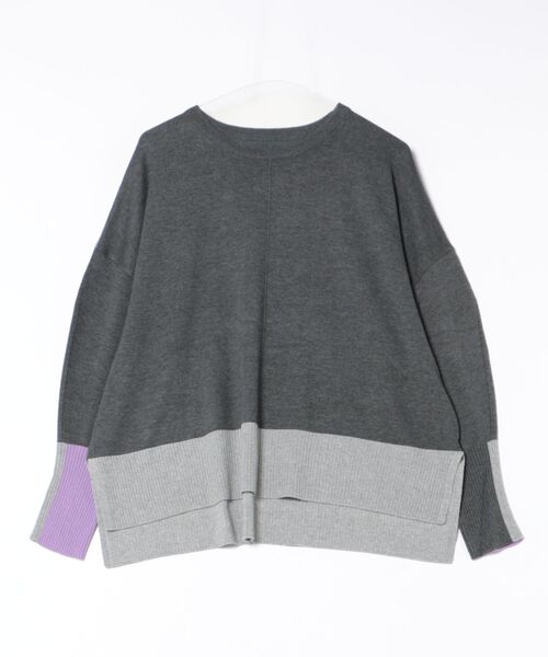 Q（キュー）の「配色リブニット（ニット/セーター・レディース・ブラウン/ブラック/チャコールグレー・MEDIUM）」の19枚目の写真