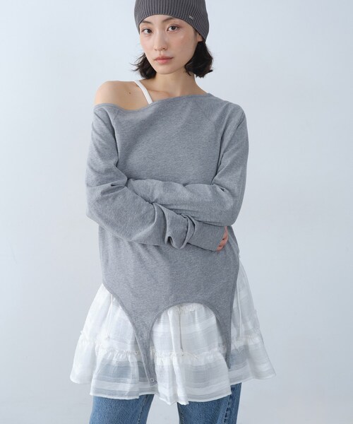 CODE A(コードエー)の「easy flip tee(Tシャツ/カットソー・レディース・ブラウン系その他/グレー/ホワイト・00)」の2枚目の写真