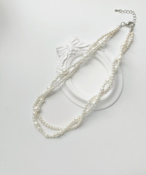 フラダンス　ドレス　Ｍサイズ　２連パールネックレス付き ねじり2連パールネックレス（ネックレス）｜DRESS PLUS（ドレスプラス