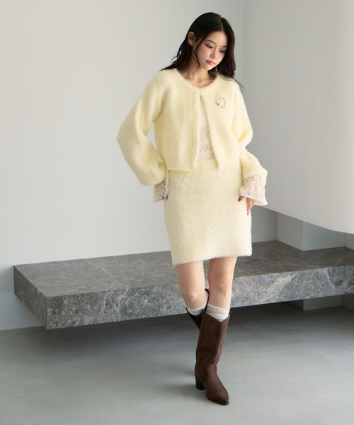 セール】【SETUP対応】ダブルフェイスフェザーニットミニスカート