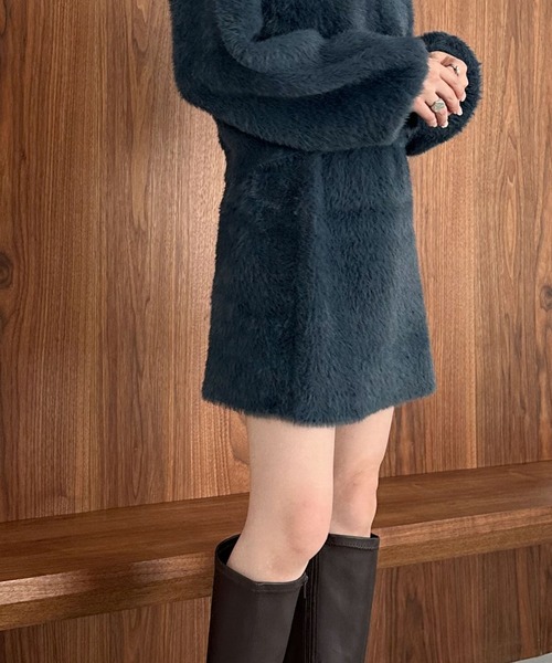 セール】【SETUP対応】ダブルフェイスフェザーニットミニスカート