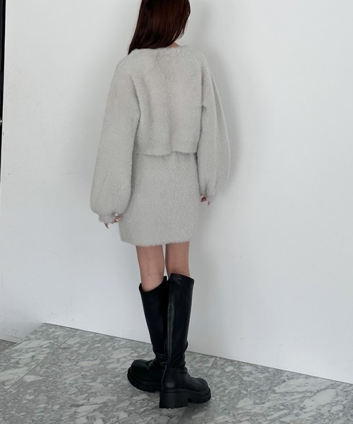 セール】【SETUP対応】ダブルフェイスフェザーニットミニスカート