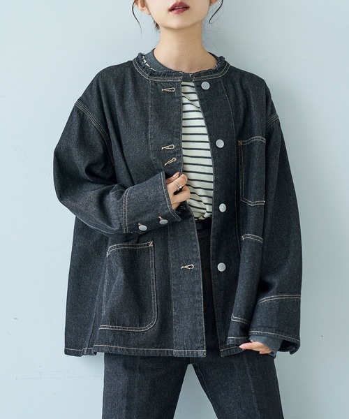 衿フリンジ デニムジャケット【588101】（デニムジャケット）｜mil
