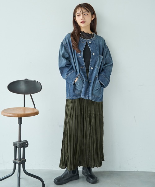 セール】衿フリンジ デニムジャケット【588101】（デニムジャケット