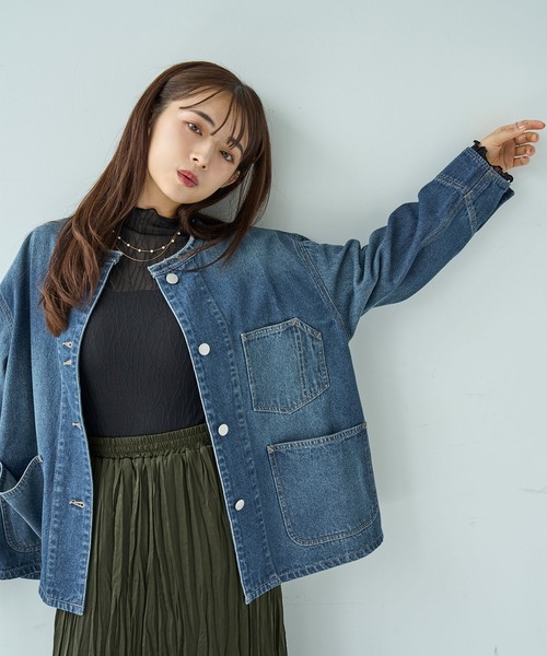 mil(ミル)の「衿フリンジ デニムジャケット【588101】(デニムジャケット・レディース・ブラック/ブルー・XS/S)」の9枚目の写真