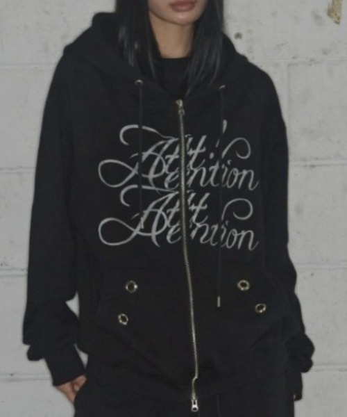 FANCY CLUB(ファンシークラブ)の「A'GEM/9 × .kom 『FANCY CLUB/ファンシークラブ』 ATTENTION EYELET HOODED ZIP-UP/アイレット フード ジップアップパーカー(パーカー・レディース・ホワイト/ブラック・FREE)」の1枚目の写真