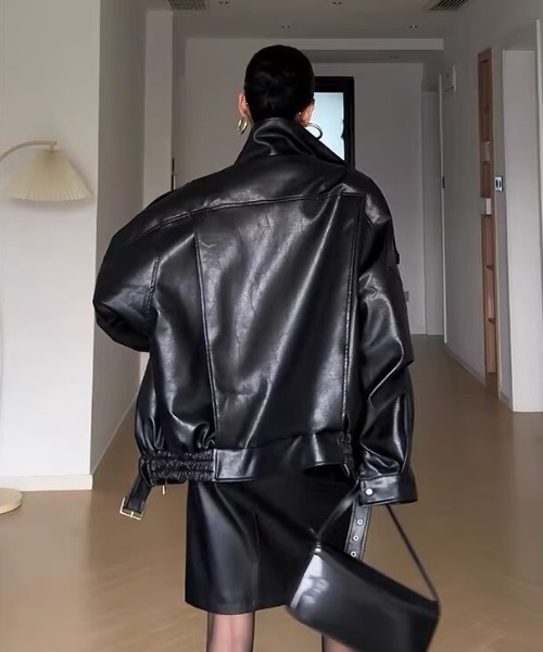 セール】オーバーサイズ PUレザーライダースジャケット（ライダース