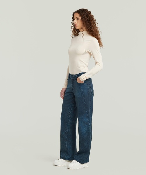 G-STAR(ジースター)の「CONTOR 3D LOOSE JEANS/立体裁断ワイドルーズジーンズ/レザーライクコーティング加工/L30(デニムパンツ・レディース・ダークインディゴブルー・24inch)」の4枚目の写真