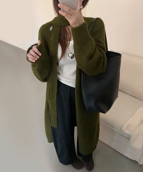 aimoha(アイモハ)の「ベルト付きロングカーディガン(スカーフアレンジ可)(カーディガン/ボレロ・レディース・グレー/カーキ/ブルー・FREE)」の1枚目の写真