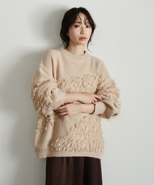 select MOCA Et（セレクトモカエト）の「【Et】Asymmetrical Loop Panel Knit（ニット/セーター・レディース・グレー/チャコールグレー/ベージュ・FREE）」の3枚目の写真
