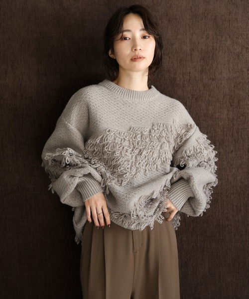 select MOCA Et（セレクトモカエト）の「【Et】Asymmetrical Loop Panel Knit（ニット/セーター・レディース・グレー/チャコールグレー/ベージュ・FREE）」の2枚目の写真