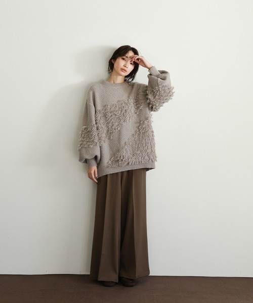 select MOCA Et（セレクトモカエト）の「【Et】Asymmetrical Loop Panel Knit（ニット/セーター・レディース・グレー/チャコールグレー/ベージュ・FREE）」の13枚目の写真
