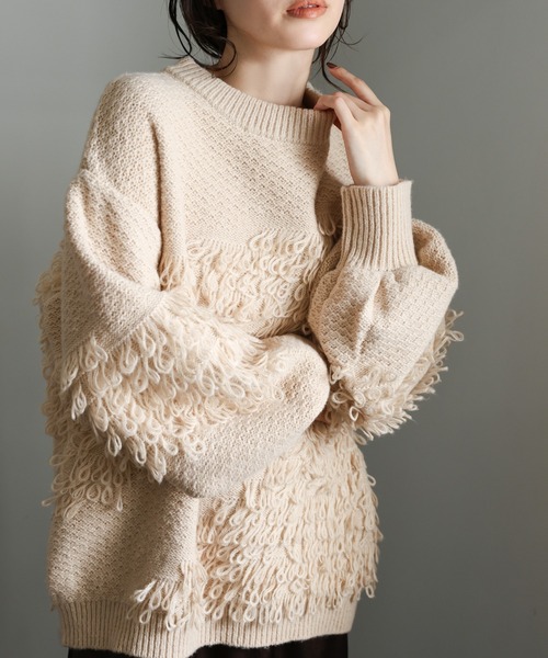 select MOCA Et（セレクトモカエト）の「【Et】Asymmetrical Loop Panel Knit（ニット/セーター・レディース・グレー/チャコールグレー/ベージュ・FREE）」の19枚目の写真