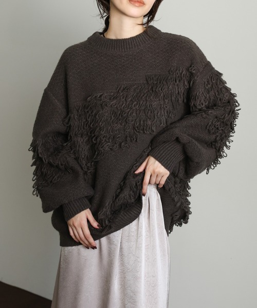 select MOCA Et（セレクトモカエト）の「【Et】Asymmetrical Loop Panel Knit（ニット/セーター・レディース・グレー/チャコールグレー/ベージュ・FREE）」の9枚目の写真