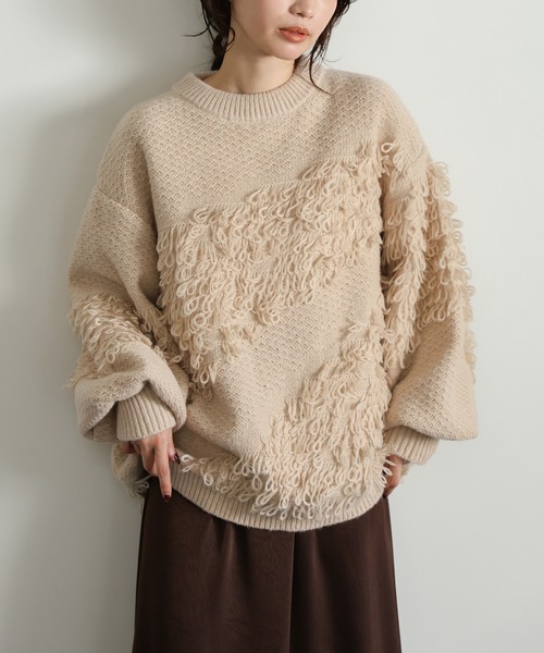select MOCA Et（セレクトモカエト）の「【Et】Asymmetrical Loop Panel Knit（ニット/セーター・レディース・グレー/チャコールグレー/ベージュ・FREE）」の10枚目の写真
