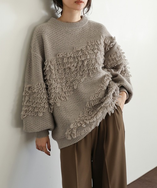 select MOCA Et（セレクトモカエト）の「【Et】Asymmetrical Loop Panel Knit（ニット/セーター・レディース・グレー/チャコールグレー/ベージュ・FREE）」の11枚目の写真