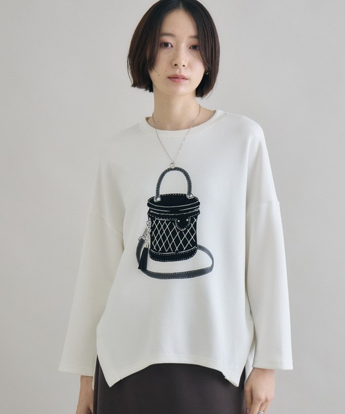 Paradise Picnic（パラダイスピクニック）の「バッグフロッキーチャーム付ロンT（Tシャツ/カットソー・レディース・ブラック/ホワイト・FREE）」の2枚目の写真