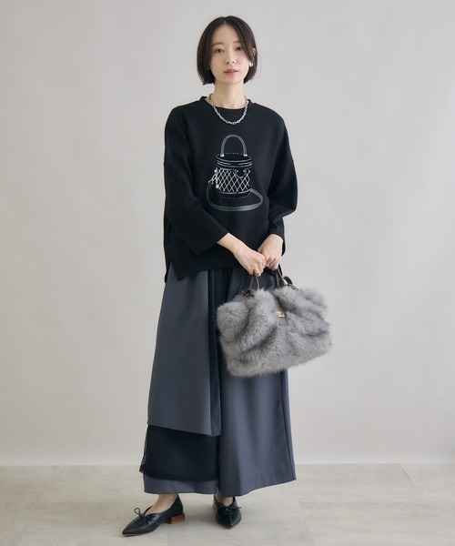 Paradise Picnic（パラダイスピクニック）の「バッグフロッキーチャーム付ロンT（Tシャツ/カットソー・レディース・ブラック/ホワイト・FREE）」の3枚目の写真
