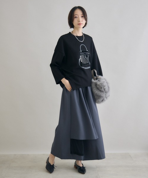 Paradise Picnic（パラダイスピクニック）の「バッグフロッキーチャーム付ロンT（Tシャツ/カットソー・レディース・ブラック/ホワイト・FREE）」の5枚目の写真