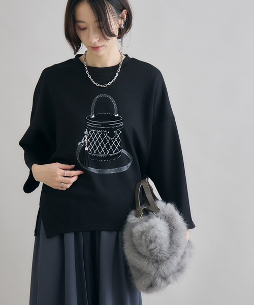 Paradise Picnic（パラダイスピクニック）の「バッグフロッキーチャーム付ロンT（Tシャツ/カットソー・レディース・ブラック/ホワイト・FREE）」の6枚目の写真