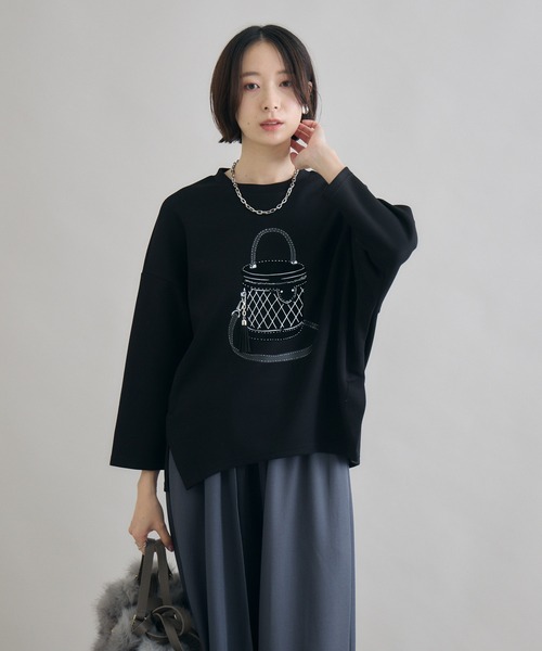 Paradise Picnic（パラダイスピクニック）の「バッグフロッキーチャーム付ロンT（Tシャツ/カットソー・レディース・ブラック/ホワイト・FREE）」の7枚目の写真