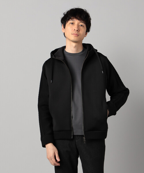 COMME CA MEN(コムサメン)の「ニットコンビ ジップアップパーカ(パーカー・メンズ・ベージュ/チャコールグレー/ブラック・L/M)」の1枚目の写真