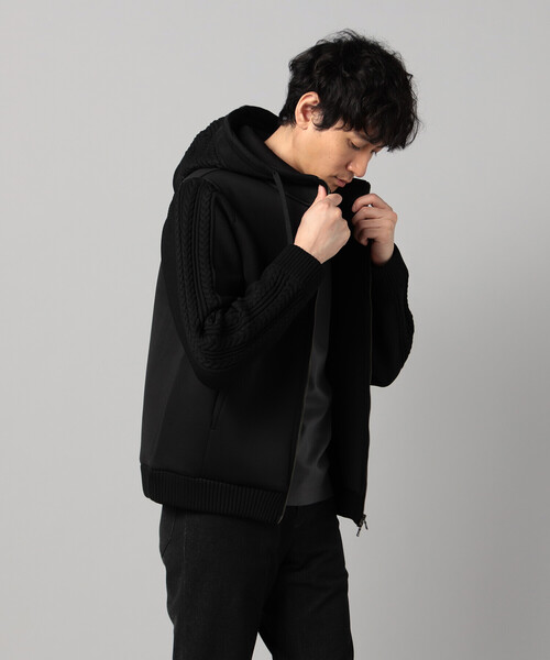 COMME CA MEN(コムサメン)の「ニットコンビ ジップアップパーカ(パーカー・メンズ・ベージュ/チャコールグレー/ブラック・L/M)」の6枚目の写真