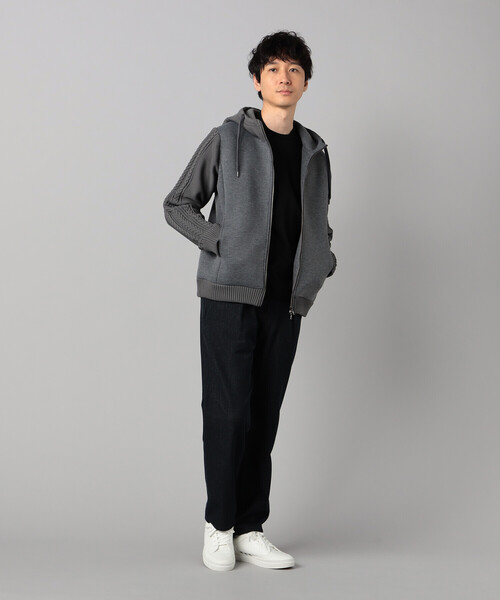 COMME CA MEN(コムサメン)の「ニットコンビ ジップアップパーカ(パーカー・メンズ・ベージュ/チャコールグレー/ブラック・L/M)」の9枚目の写真