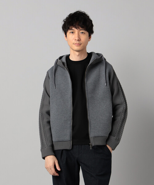 COMME CA MEN(コムサメン)の「ニットコンビ ジップアップパーカ(パーカー・メンズ・ベージュ/チャコールグレー/ブラック・L/M)」の12枚目の写真