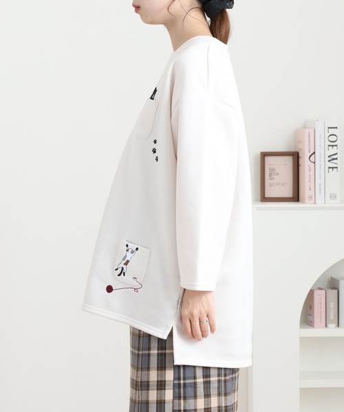 Quelle Chance(ケルシャンス)の「多ポケット刺繍七分袖プルオーバー いろいろネコ(Tシャツ/カットソー・レディース・キナリ/モカ/チャコールグレー・M/L)」の16枚目の写真