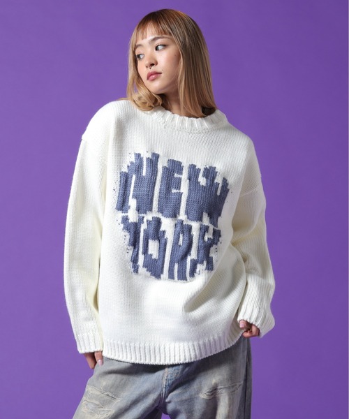 DANKE SCHON(ダンケシェーン)の「【WEB&DEPOT限定】DankeSchon/ダンケシェーン/1.5GG NY KNIT(ニット/セーター・レディース・ブラック/ホワイト系2/ブルー・L/M/XL)」の2枚目の写真